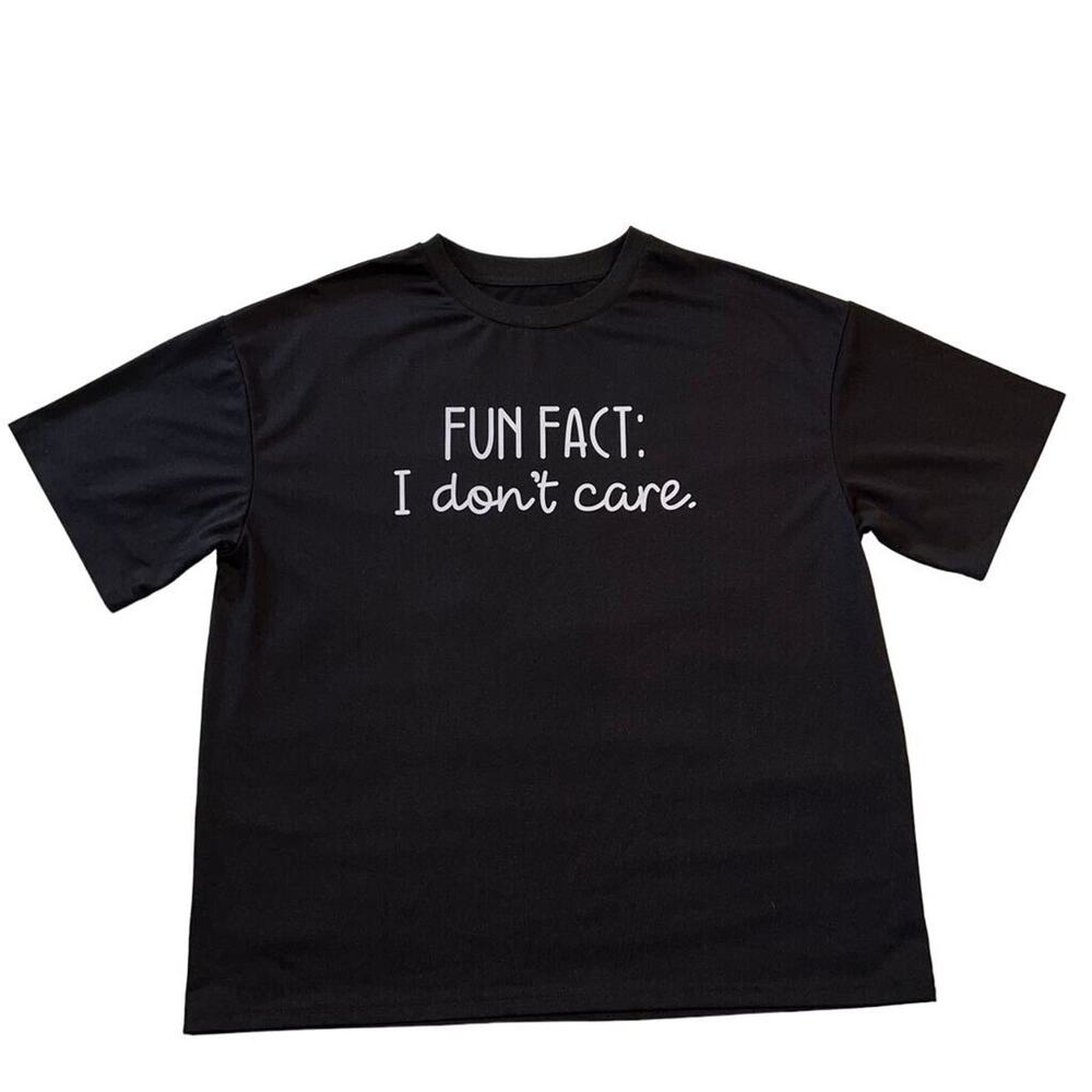 Womens T Shirt Fun Fact I Don't Care Short Sleeve Crew Neck Casual Funny Black